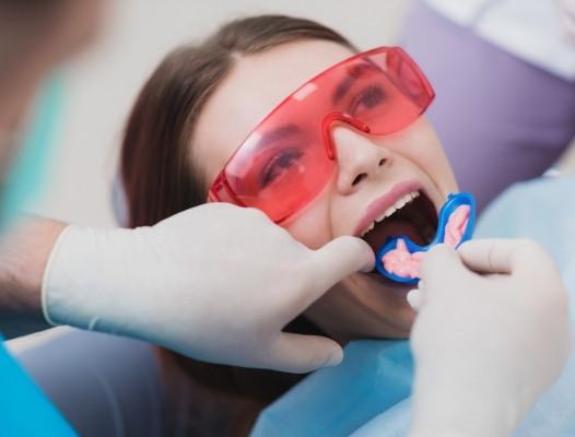 Patient receiving fluoride treatment